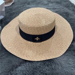 Bee Straw Hat with Black Band